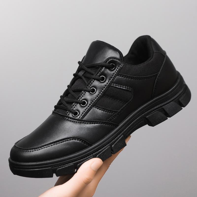 Men's Black Leather Low-Top Soft Sole Outdoor Training and Workwear Shoes