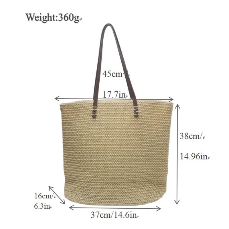 

Новая соломенная сумка большой вместимости однотонная простая на плечо на молнии плетеная сумка для отдыха на море пляжная сумка-тоут zipper
