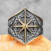 Huajie Men's Classic Two Tone North Star Retro Silver Carving Rings for Men Party Gift Ring  Trend