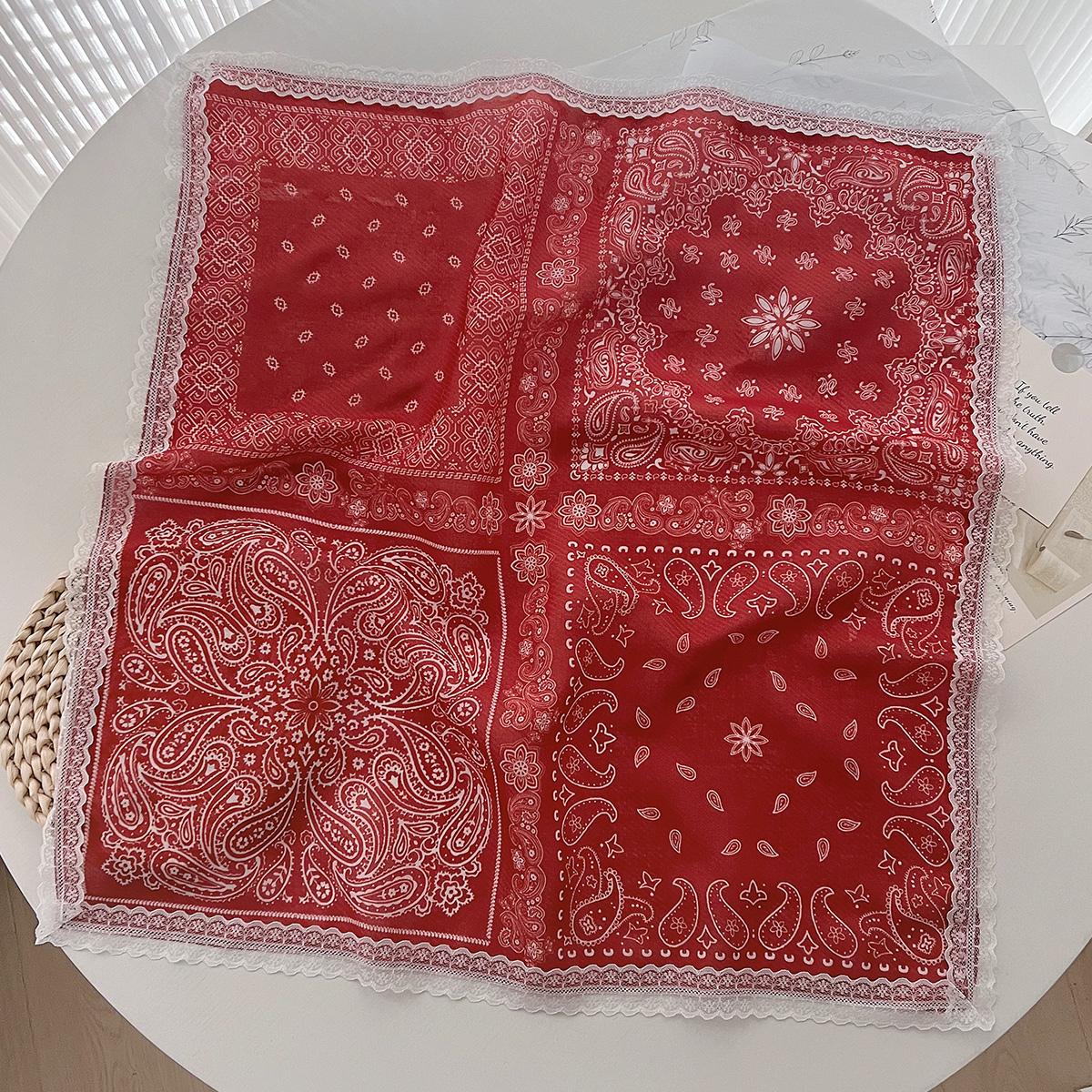 

Sigongge Кружево из цветов кешью Маленький квадратный платок Шелковый платок Женский универсальный платок в иностранном стиле Шейный платок 60-60cm