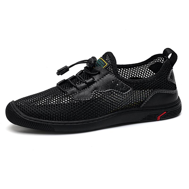 Fashion Men's Breathable Outdoor Flat Designer Shoes Fashion Hollow Out Non Slip Mesh fabric Shoes Comfort Lightweight Soft Bottom Shoes