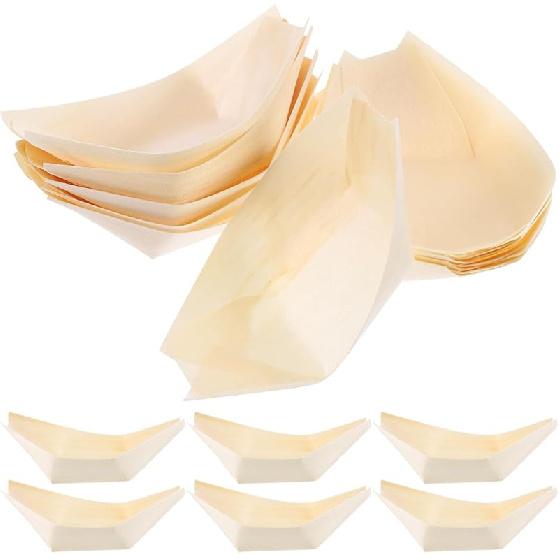 Angoily 100PCS Disposable Wooden Sushi Boat, Mini Bamboo Wooden Boat, Sushi Serving Tray Bamboo for Catering and Home Use, 3inch 8.5X6X3CM