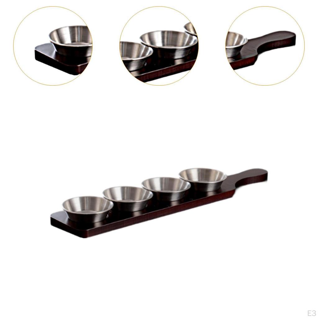 Sauce Dish Set Divided Seasoning Bowl with Wood Holder Tray Decoration Organizer Serving