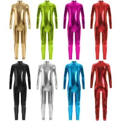 Halloween Tanzkostüm für Jungen und Mädchen: Metallischer Jumpsuit Ganzkörper-Leotard mit Stehkragen Langarm für Auftritt & Rollenspiel