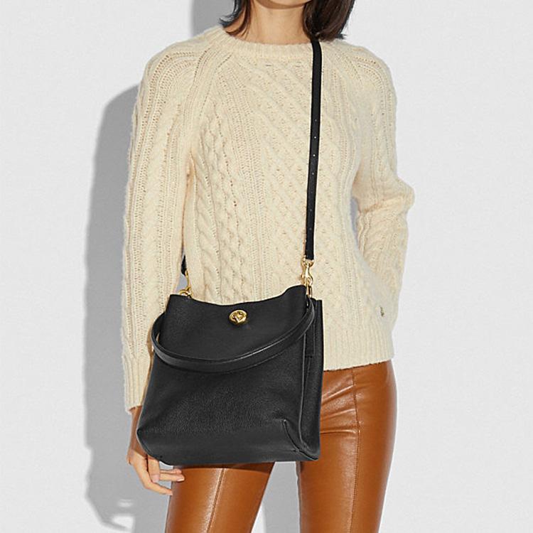 New COACH Charlie Leather Bucket Bag, Shoulder Bag, Crossbody Bag, Handbag Medium Size Women's Black 55200-GDBLK