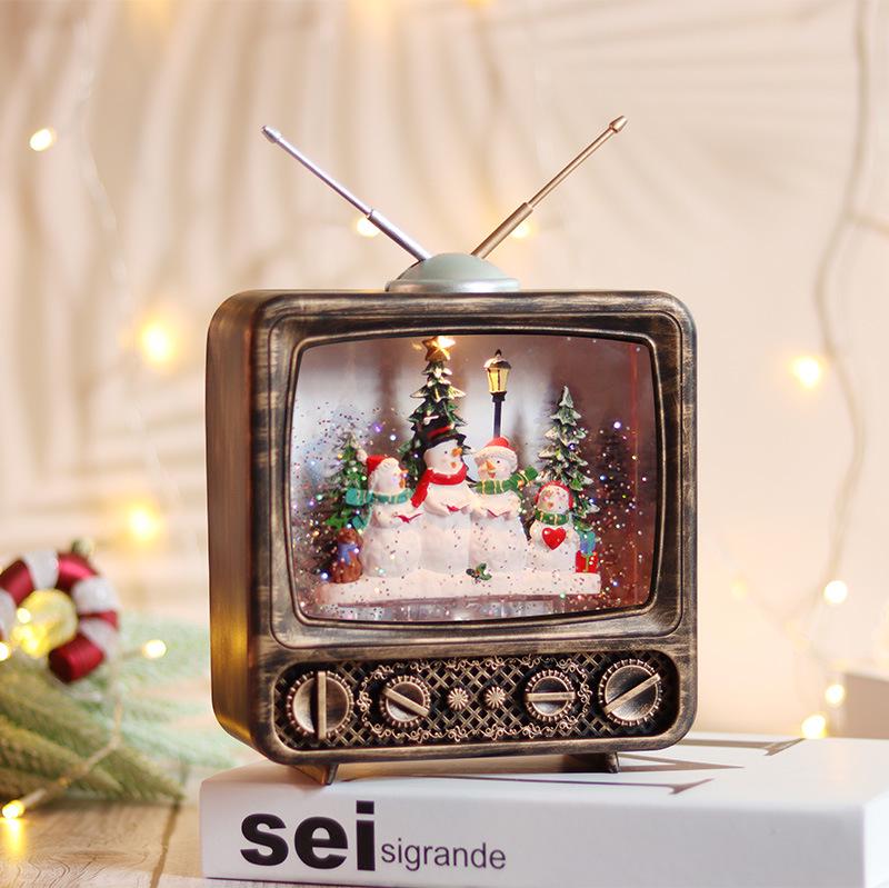 Christmas Snowfall LED TV Music Box: Water-Filled Lantern with Holiday Scene Ornament 17x7x25.5CM бронзовый