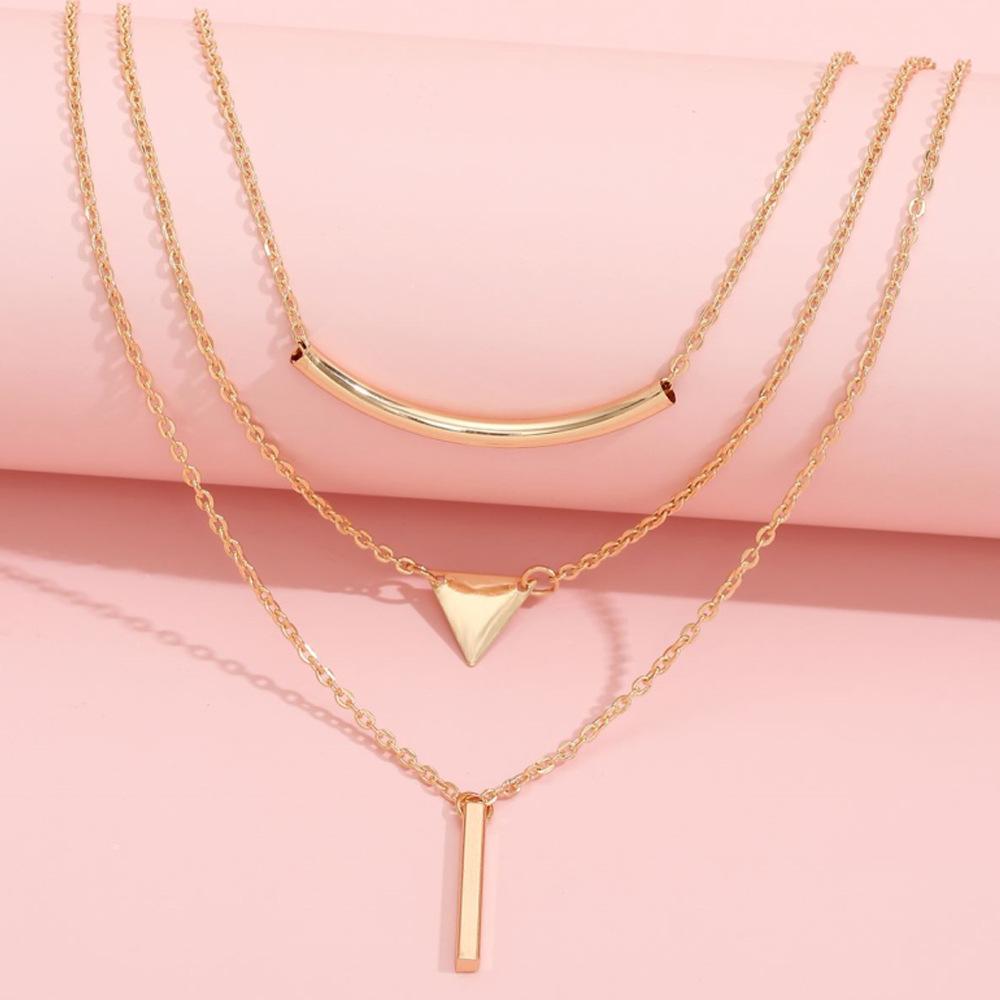 European and American new necklaces, multi-layer triangular neck chains, women's fashion metal elbow necklaces, creative stick pendants