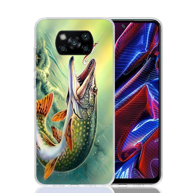 Carp Fish Fishing Rod Hook Phone Case For Xiaomi Poco X7 X6 X5 Pro F7 Ultra Redmi 15C 15 13 13C 12 12C 10 10A 10C 9 9A 9C 9T Cov