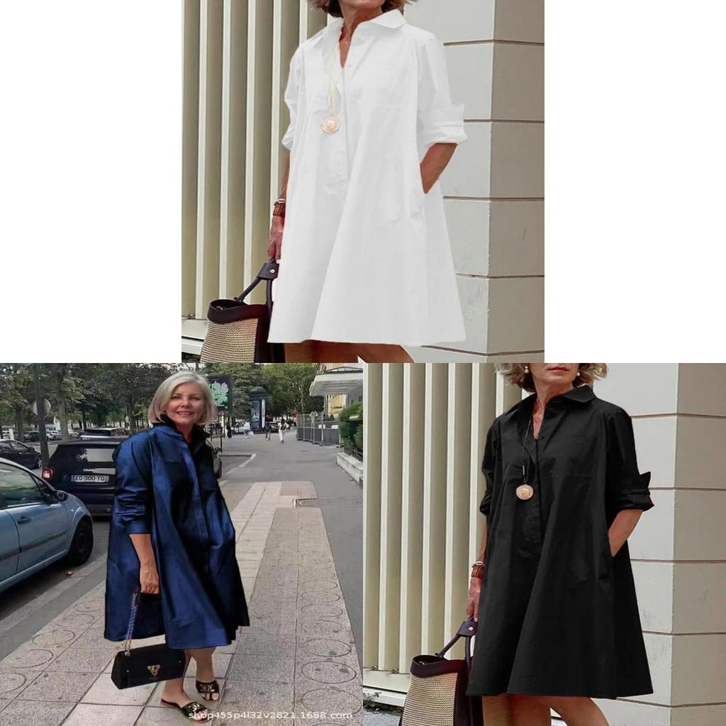 Comoda Camicia Lunga Casual in Lino con Maniche Lunghe da Donna per la Primavera