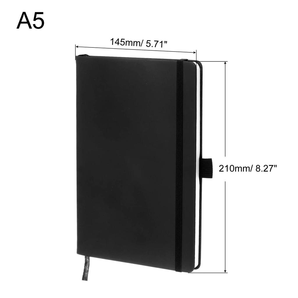 PATIKIL A5 Lined Journal 160 80Gsm Thick Lined 210 x with Pen for and Black Notebook, Pages, Paper, 145mm, Hardcover, Loop, Work, Office, Writing,
