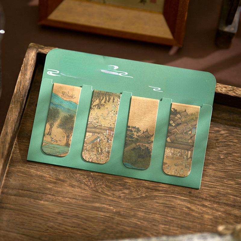 2/4/5 Stück/Set Chinesisches Retro Lesezeichen Bambus Lotus Kran Landschaft Lesezeichen für Lehrergeschenk Vintage Ästhetisches Magnetisches Lesezeichen