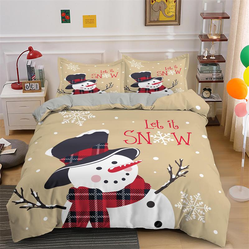 3D God Jul Kung Drottning Sängklädesset Barn Tecknad Jultomte Snögubbe Ren Täcköver XMAS Påslakan Polyester Quiltöverdrag