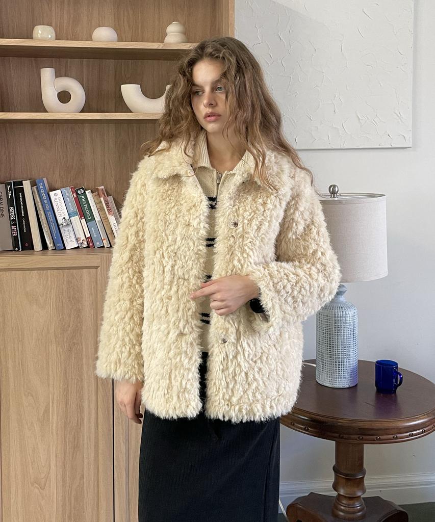 Delidi Sheep Fur Half Jacket (Beige)