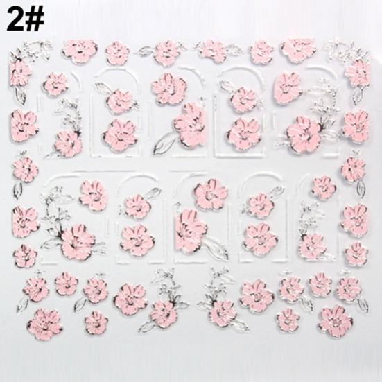 3D Embossed Pink Flowers Design Nail Art Decal Tips Stickers Manicure Tool