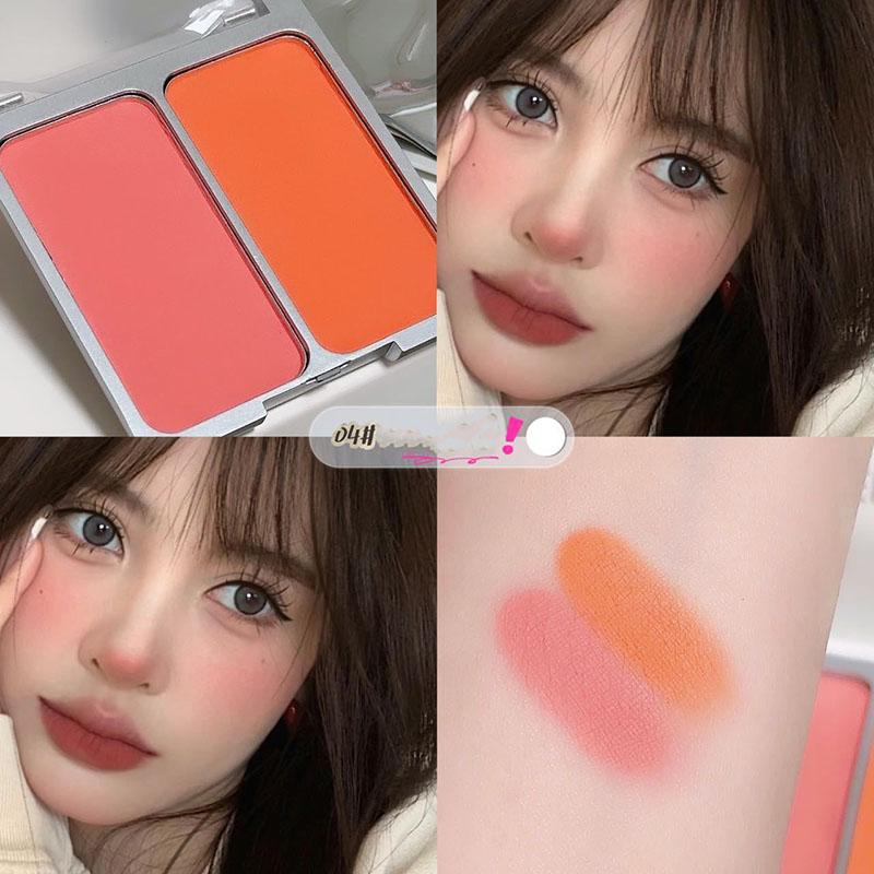 

Двухцветная палитра румян Natural Matte Brighten Skin Blusher Milk Peach Pink Purple Apricot Rubor Rouge Korean Dupes Makeup