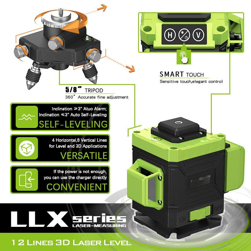 Nível a Laser Novo de 8/12/16 Linhas Portátil Autonivelante Projetor de Luz Verde Linhas Cruzadas Horizontais e Verticais 360° Ferramentas de Medição
