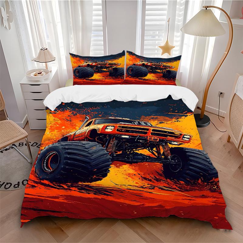 3pcs Monster Truck Home Decor Bedding Set-Universal Three-Piece Suit for Bedroom, Guest Room, Living Room, Hotel-Perfect Gift for Fans, Trav