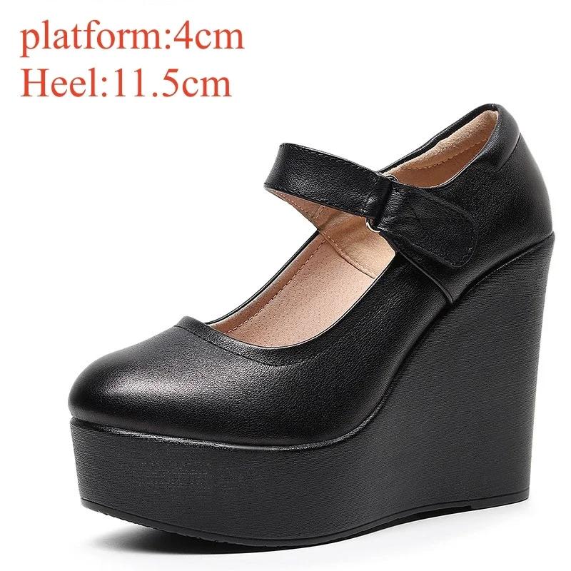 8cm 11.5cm Mărime Mică 33-43 Platformă cu Talpă Groasă Pantofi Wedge cu Toc Pompe cu Toc Primăvara 2025 Pantofi cu Toc Înalt Piele pentru Birou Mamă