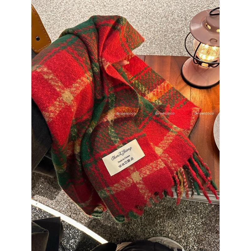 Congee cocoa, new red plaid scarf female high-grade new warm retro shawl scarf student