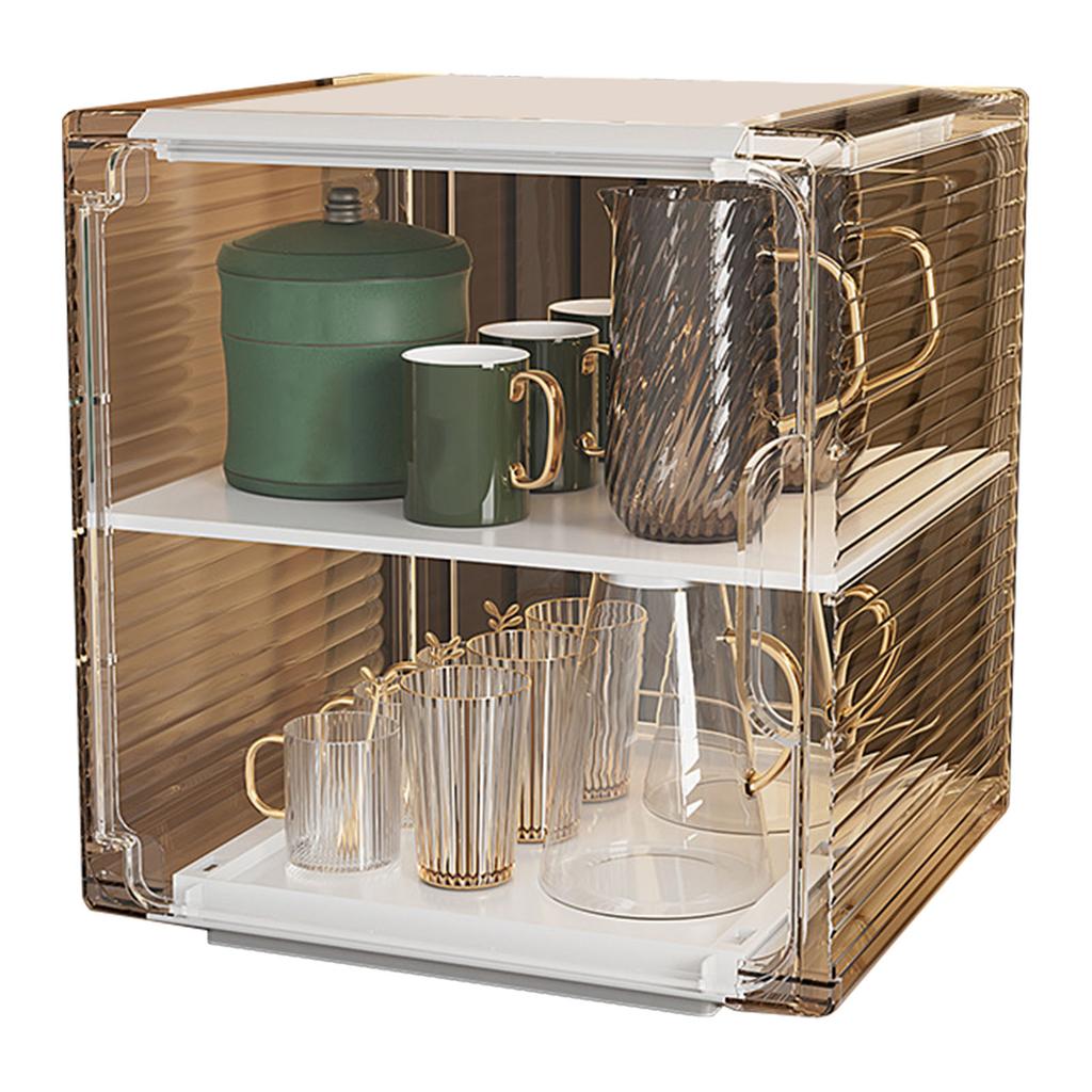 Cup Storage Rack Dustproof Stackable Plastic Clear Cup Organizer Box for Cabinet Desktop Large