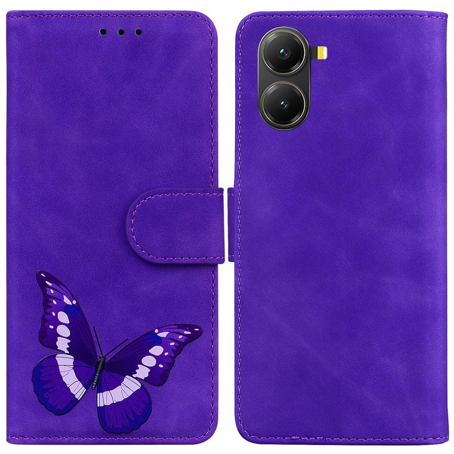 

For Xiaomi Poco X7 Pro 5G/Redmi Turbo 4 5G Stand Case PU Leather Phone Cover Butterfly Printed Purple