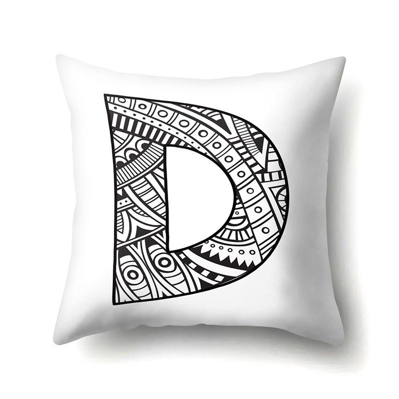 Polyester Pillow Case Pencil Drawing Geometric Decorative Print 26 English Letters Pillow Cushion Cover Simple