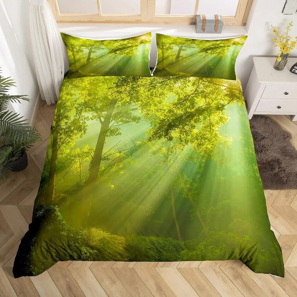 Nature Landscape Duvet Cover Sunset Comforter Cover Lake Landscape Bedding Set Polyester Spring Flower Bedspread Cover King Size