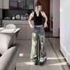 Do Old Hole Straight Jeans Women Autumn Retro Wide-leg Trousers Casual High-waisted Thin Dragged Floor Trousers Jeans for Women Long Denim Pants