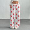 Women's Casual Fashion Printed Elastic Waist Loose Straight Leg Pants With Rope