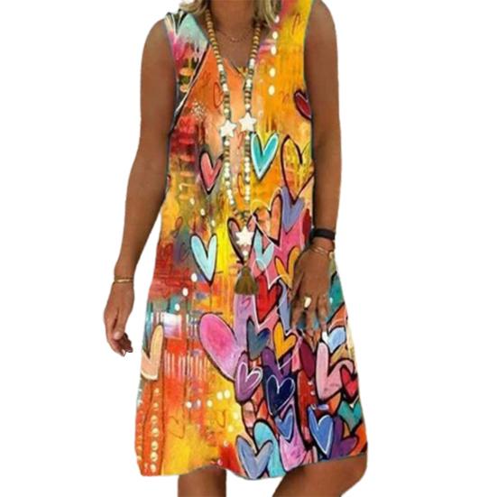 

Летнее женское платье Vinatge с цифровым принтом, свободное без рукавов, мягкое дышащее, с v-образным вырезом, трапециевидной формы, свободный подол длиной до колена, женское платье-миди, пляжный сарафан 2XL оранжевый