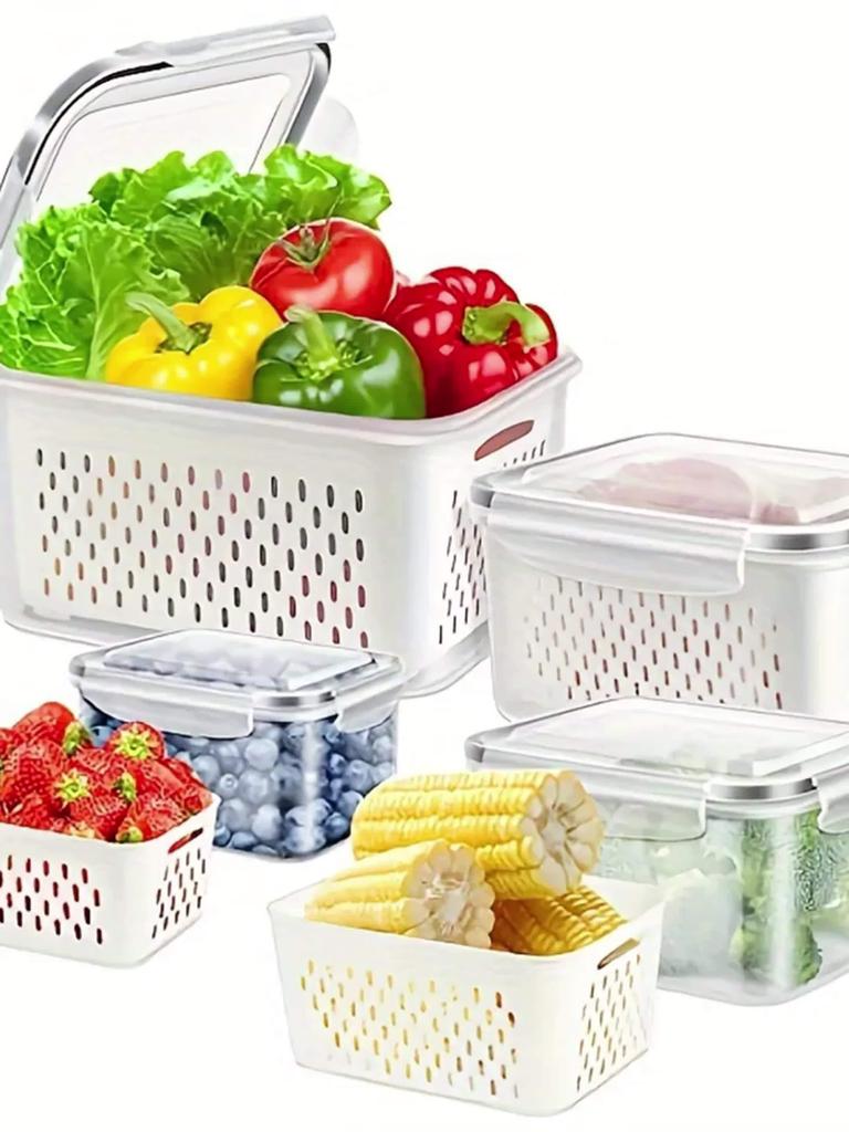 3pcs Plastic Food Storage Container Set with Drainage Basket and Lids-Leakproof,Fridge-Safe,Reusable Kitchen Organizer for Fruits,Vegetables,and Food