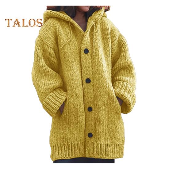 Dámský svetr Kabát S kapucí Stahovací šňůrka Dlouhý rukáv Jednořadý pletací kabát Jednobarevný Pletený oděv střední délky