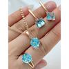 Heißer Würfel Blau Natürlicher Zirkon Hochzeit 3-teilige Schmucksets für Damen 585 Roségold Farbe Ring Ohrringe Halskette Täglicher Schmuck