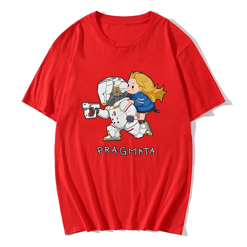 PRAGMATA Hugh & Diana Lauf! T-Shirt Kurzarm Baumwolle Sommer Herren T-Shirts Mode Spiel Grafik T-Shirts Herren Damen Oberteile