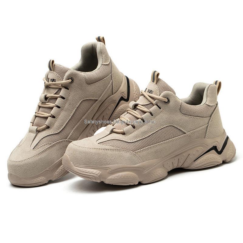 

Летняя защитная обувь для мужчин, дышащие рабочие кроссовки, легкие рабочие ботинки со стальным носком, устойчивые к проколам, мужская рабочая обувь, мужская обувь 36 бежевый