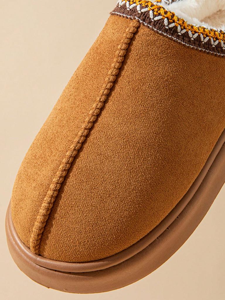Fashion Winter Woman Slippers Plush Interior Anti Slip Sole Thick Bottom Embroider Fashion Warm Slippers Use Indoor Outdoor