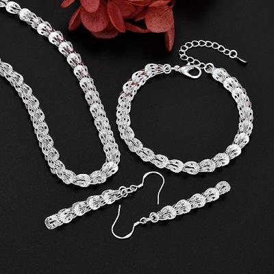 Ensemble collier plaqué argent Ensemble boucles d'oreilles et bracelet en argent S925 Boucles d'oreilles queue de phénix plaqué argent, collier et bracelet ensemble de trois pièces de mode