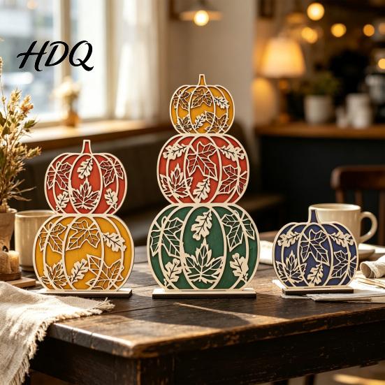 Natürliches Holz Thanksgiving Geschenk 3 Stück Herbst Holz Kürbis Tischdeko Schichtgeschnitten Ahornblatt Haus Dekoration Figur Ernte für Kaminsims