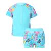 Front Zipper Closure Short Sleeves Stand Collar Tops + Elastic Waistband Shorts Floral Print Quickly Dry Swimwear 2Pcs Sets