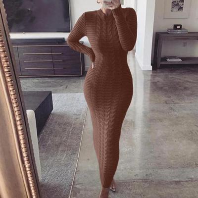 Women Autumn Winter Sweater Dress Extra Long Solid Sweater Dress  Knit Long Sleeve Women's Slim Long Dresses