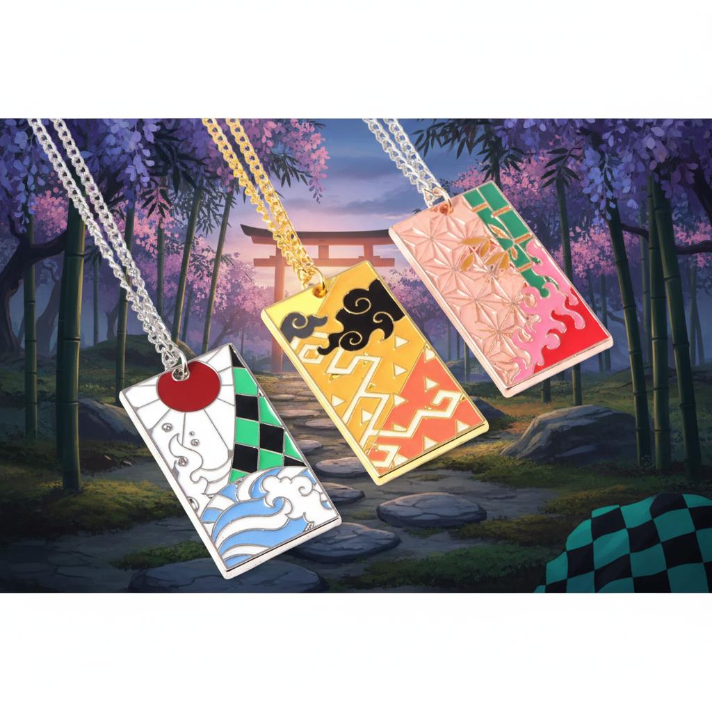 Demon Slayer Anime Pendant Necklace Tanjiro Hashira Metal Drip Oil Cartoon Accessory Cross Border Jewelry Supply