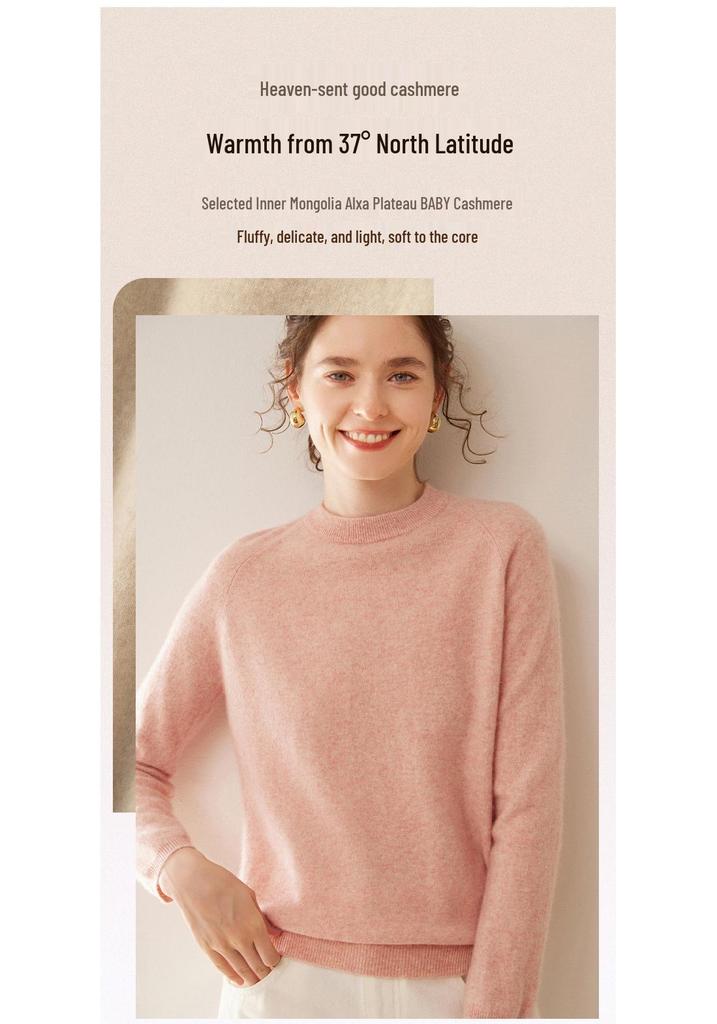 Women's Cashmere Round Neck Sweater - Solid Color Pullover for Autumn/Winter