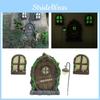 Fairy 4pcs Miniature Tree Door Window Door Glow Gnome Elf Home Sculpture Statues