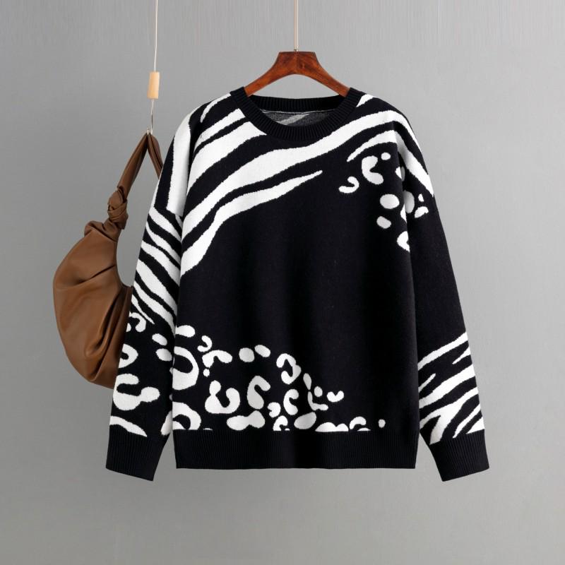 2023 European & American Leopard Print Long-Sleeve Knit Sweater for Women - Autumn/Winter Fashion