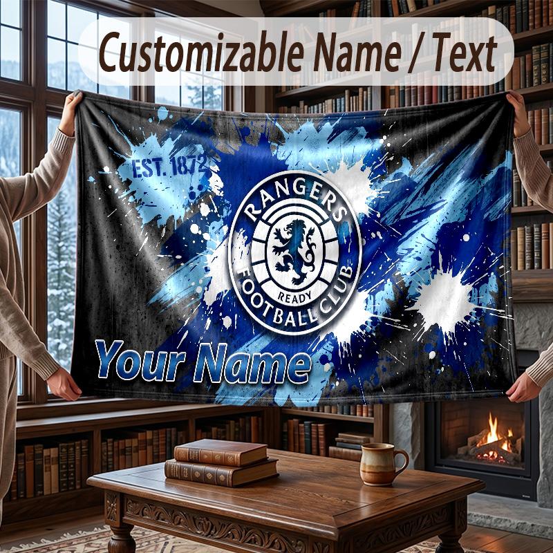 Custom Name Flannel Throw Blanket Rangers FC Pattern Warm Home Decoration