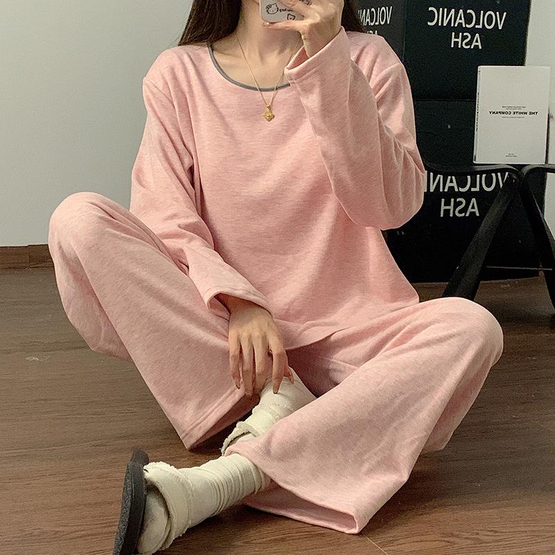 Women's Lamb Cashmere Pajamas with Built-in Bra, Cozy Long Sleeve Set for Fall/Winter