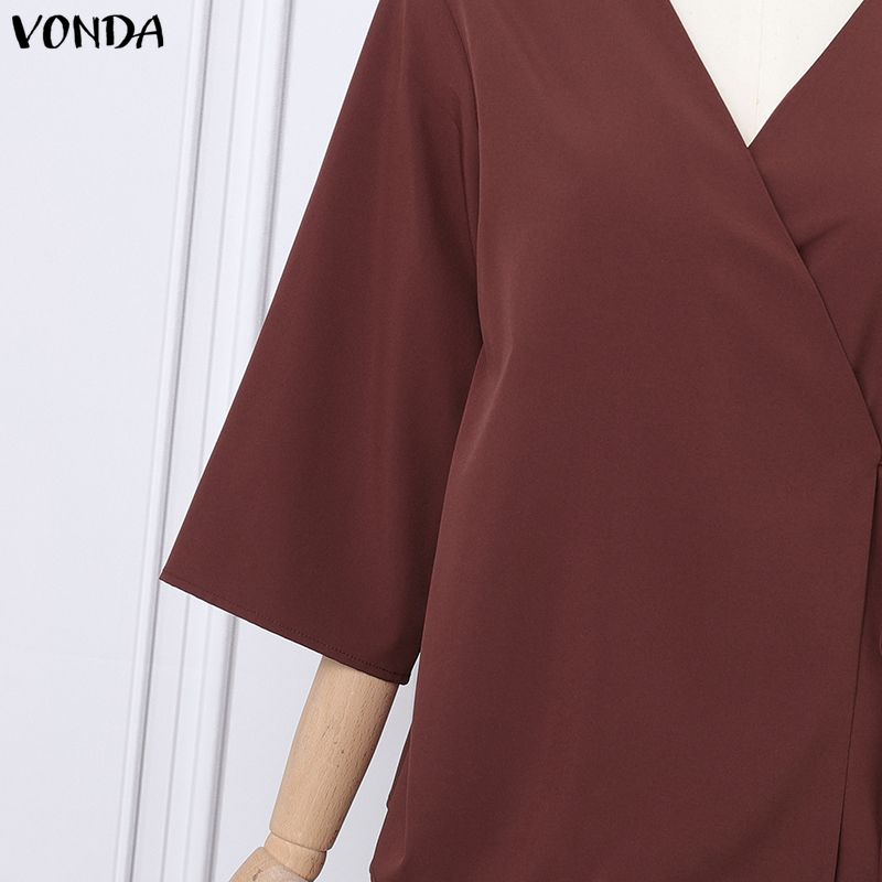 VONDA Women Sets Long Sleeve Side Cross Blouse and Pants Casual Two Piece Suit Sets