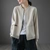 Women's Spring and Autumn Short Solid Color Jacket Loose Zipper Round Neck Casual Baseball Apparel