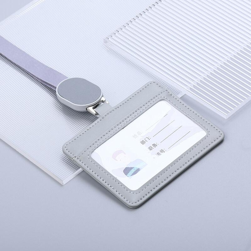 2025 NEW Real Leather Work Card Cases ID Certificate Holder with Retractable Badge Reel Lanyard