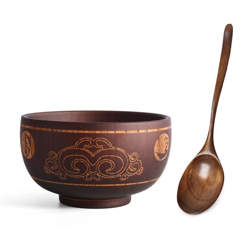 New Creative Bowl Spoon Tableware Set For Kitchen Item Utensils Wooden Auspicious Eight Treasure Pattern Dining Salad Home Dinne